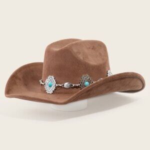 Hat Turquoise Stud Concho Belt Western Cowboy Brown